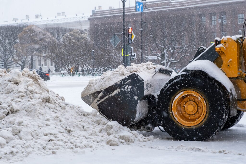 Large-scale snow-plowing equipment taking part in snow removal